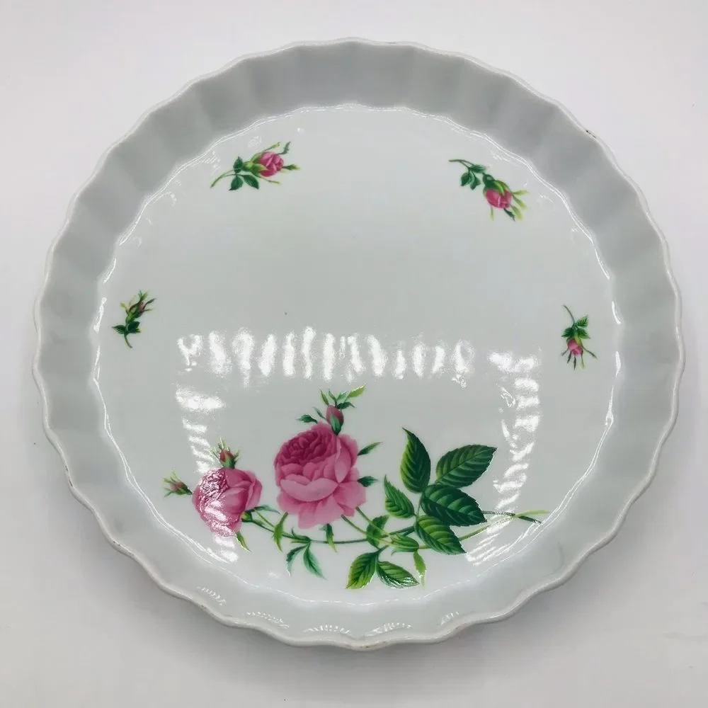 Christineholm porcelain rose 9 1/2” fluted pie torte tart quiche baking dish.